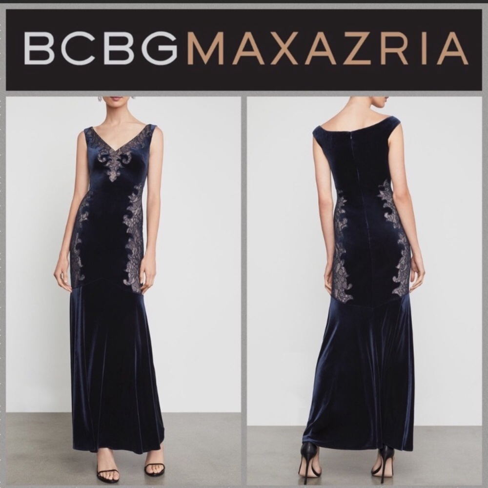 NWT BCBGMAXAZRIA WOMEN’S LACE APPLIQUÉ VELVET GOWN
